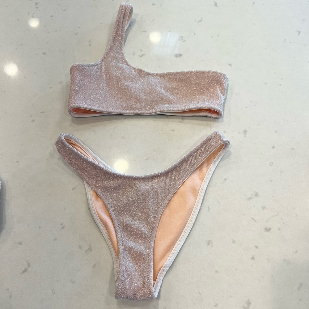 XS Triangl Pink Sparkle One Shoulder Bikini Set